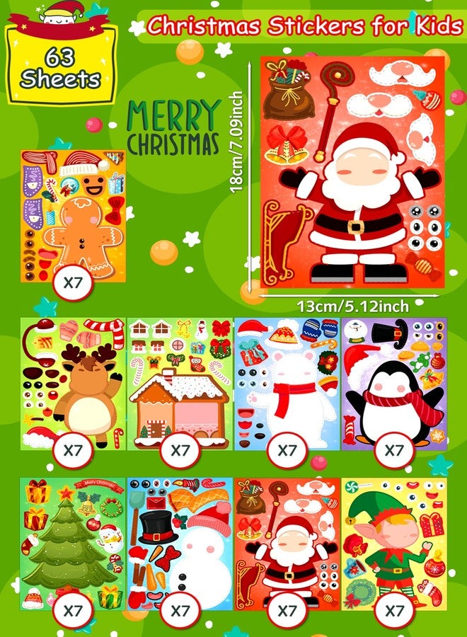 LINAYE 63 Sheets Christmas Stickers for Kids Toddlers, Make A Face Christmas Crafts Stickers for Kids, Xmas Goodie Treat Bag Stocking Stuffers Party Favors Game Activities - Image 3